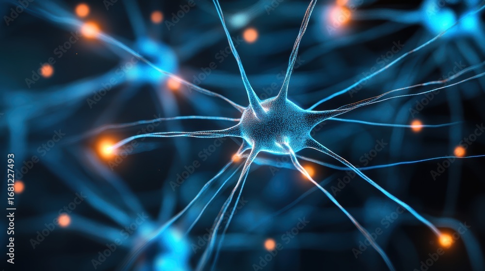 Aufkleber a close-up view of a neuron, showcasing its intricate structure with glowing connections, representi