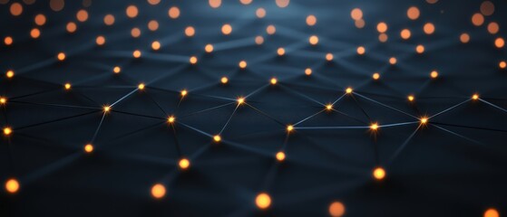 A dark background with illuminated points connected by lines, creating a network-like structure that evokes a sense of technology and connectivity.