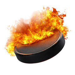 Burning hockey puck flying with flames png