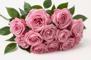 Beautiful pink rose bouquet displayed against a white backdrop