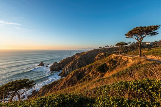Evening view from a bench at a coastal state park beach - Powered by Adobe