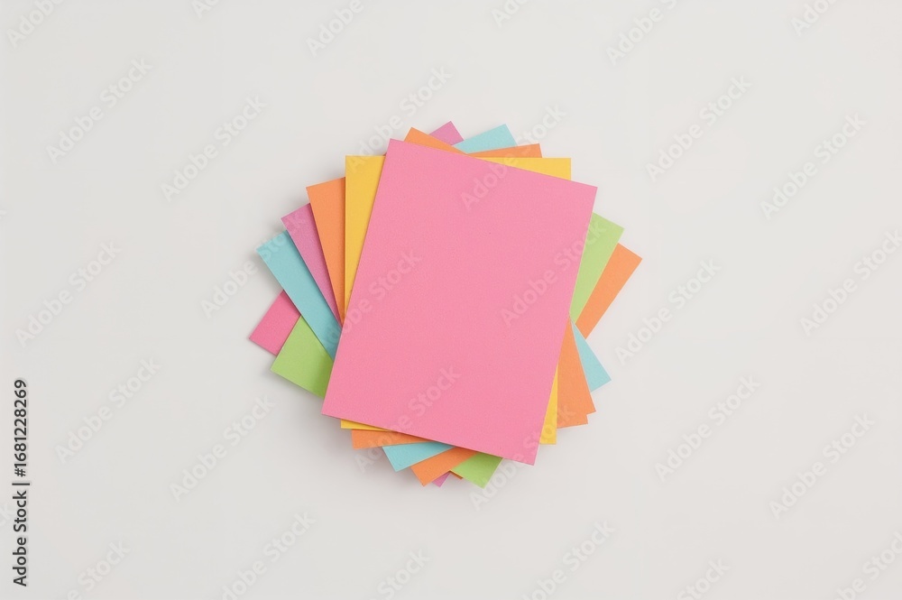 Poster stack of vibrant lined notebooks on a white backdrop with ample copy space, symbolizing reminders.