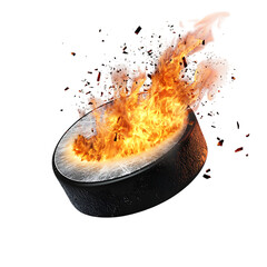 Burning hockey puck flying with flames png