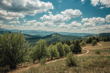 Mountainous summer scenery with rolling hills