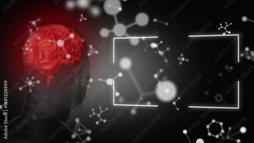 Poster animation of chemical formulas and data processing over floating blood cells