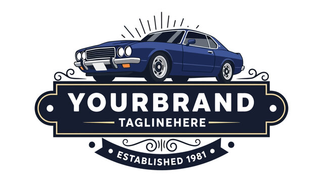 Vintage Car Emblem: A stylized emblem design featuring a classic car, conveying a sense of nostalgia and automotive heritage, suitable for vintage car clubs or automotive-related businesses.