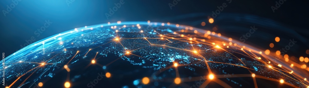 Poster a digital representation of a globe with illuminated connections, symbolizing global networks and te