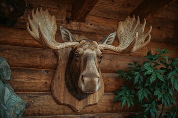Mounted moose trophy at a wildlife-themed tourist site