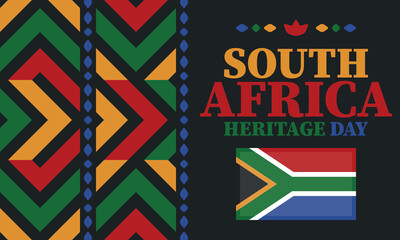 South Africa Heritage Day. Happy holiday. Celebrate culture and traditions of nation. South African flag. Poster with illustration. Pattern design. Vector