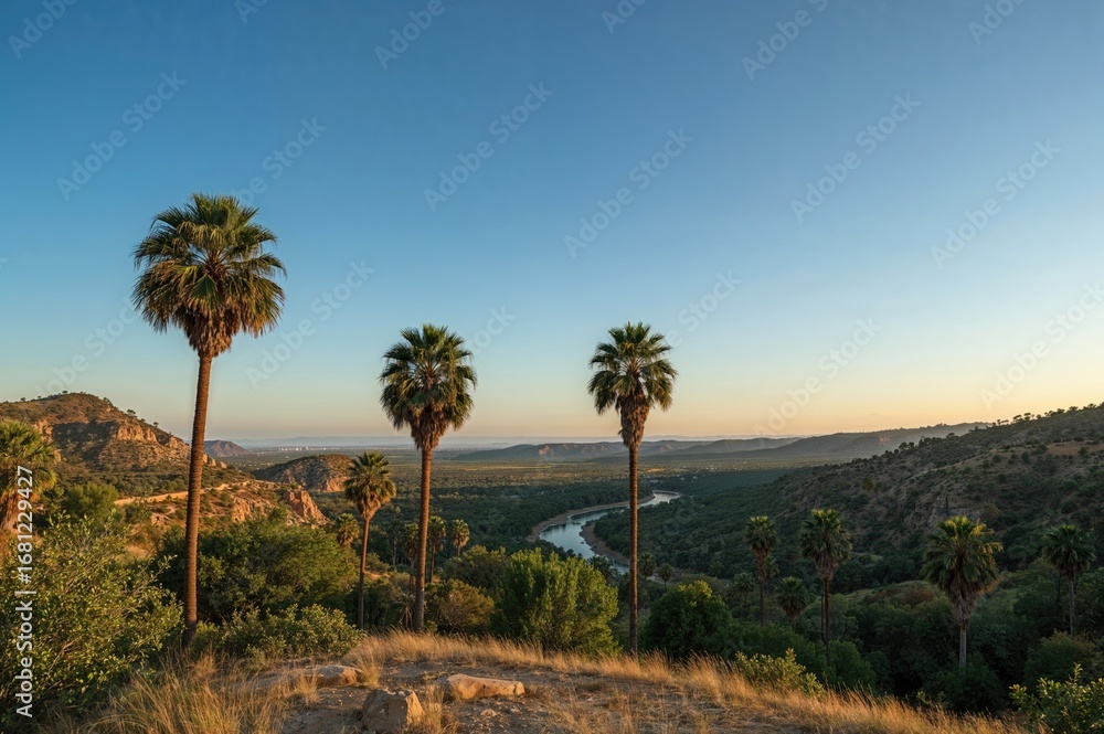 Poster breathtaking scene showcasing date palm trees in a pristine environment