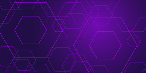 Hexagon geometric purple color neon light pattern science dark background. Abstract graphic design technology and biology concept.