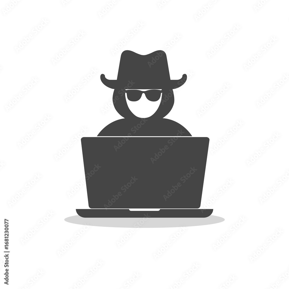 Poster computer hacker and laptop icon with shadow