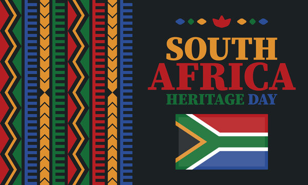 South Africa Heritage Day. Happy holiday. Celebrate culture and traditions of nation. South African flag. Poster with illustration. Pattern design. Vector