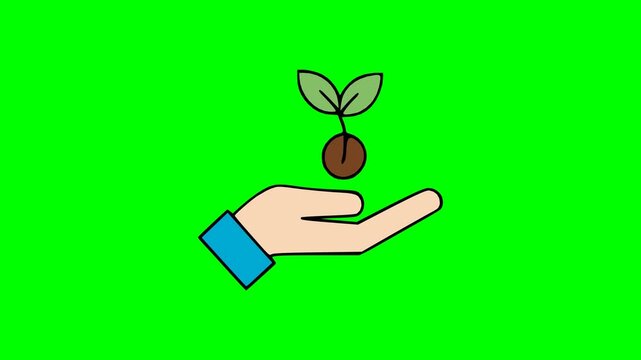 Environmental care hand with sprout seedling animation enlarge and shrink effect vector symbol