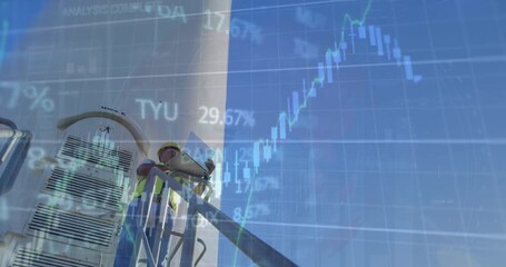 Animation of financial data processing over electric windmill - Powered by Adobe