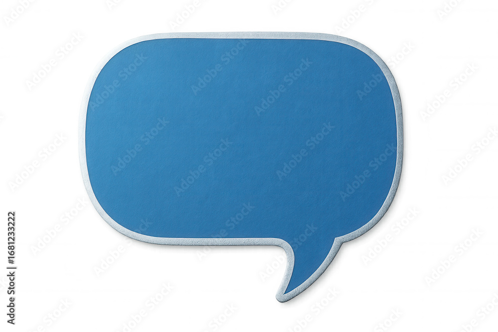 Poster blue speech bubble with silver border floating on a transparent background, symbolizing communicatio