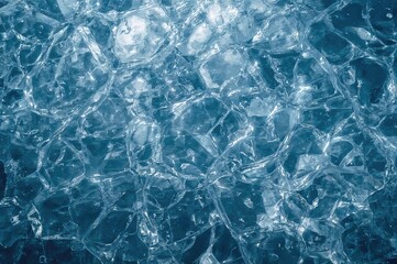 Obraz premium Winter ice surface displaying polygonal pattern textures. Blue natural frozen background.