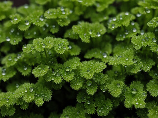 Gr&uuml;ne F&auml;cher der Natur: Eine faszinierende Mikrowelt aus Bl&auml;ttern, Wasserperlen und sanftem Licht &ndash; ein stiller Gru&szlig; aus dem Herzen des Regenwaldes.