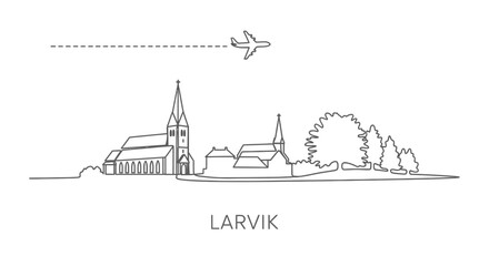 Fototapeta premium Larvik, Norway Skyline Line Art with Airplane