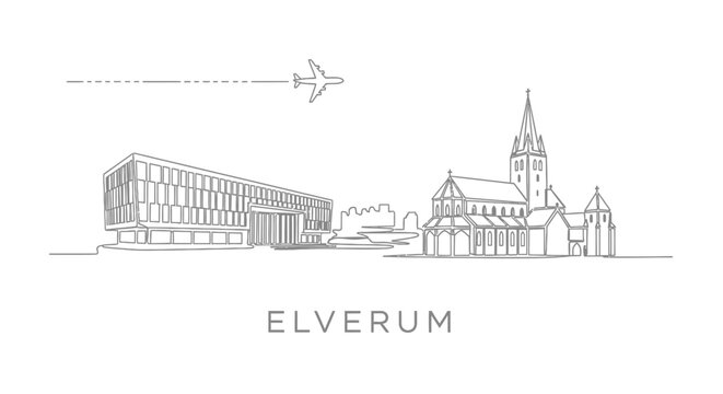 Elverum Norway Skyline Line Art