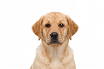 Studio portrait of a youthful Labrador against a white background