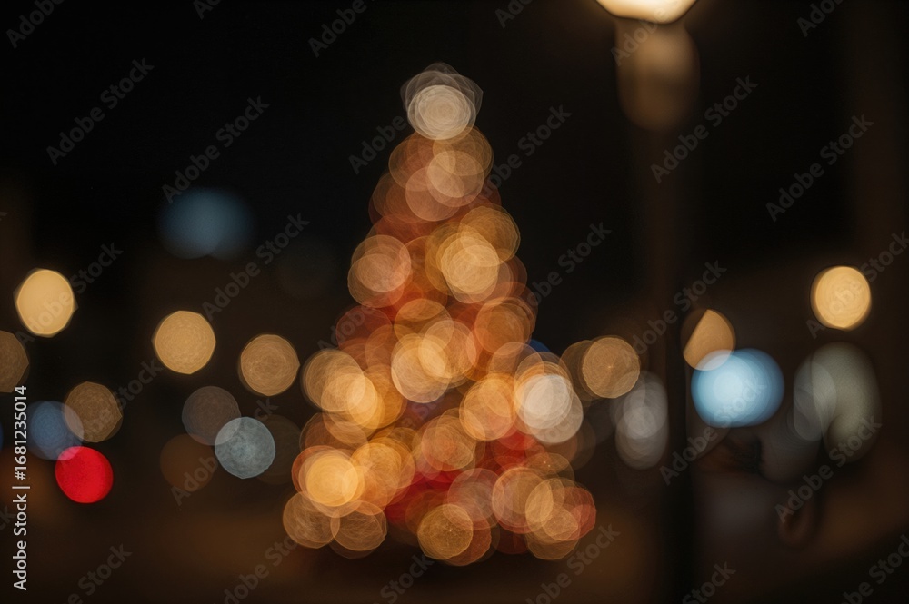 Aufkleber blurred bokeh lights creating an abstract night scene with festive patterns and textures
