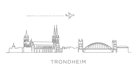 Obraz premium Trondheim Minimalist Skyline with Airplane