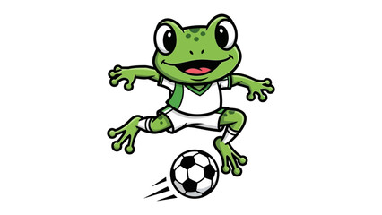 Frog Kicking Soccer Ball: A cheerful frog in a sporty outfit executes a dynamic kick with a soccer ball, embodying the joy and energy of sport.