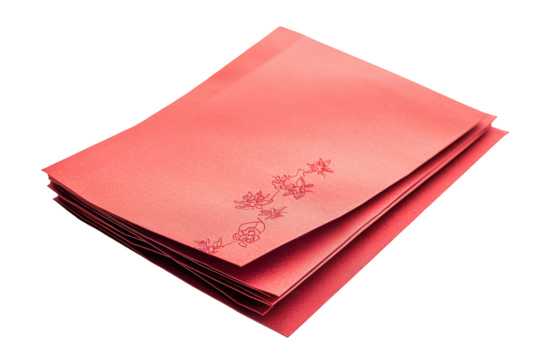 Elegant red brocade clutch purse with ornate button isolated on transparent background. Chinese red envelope greeting card isolated on white background. - Powered by Adobe
