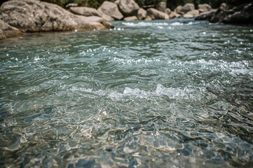 Fototapeta premium Tranquil Stream Meandering Through Rocky Terrain