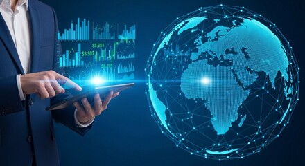 Global business strategy analysis with digital technology and data visualization tools