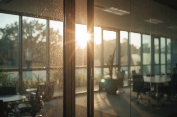 Sun rays streaming through a big window inside the room