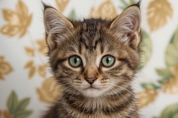 Feline with piercing gaze and striped fur