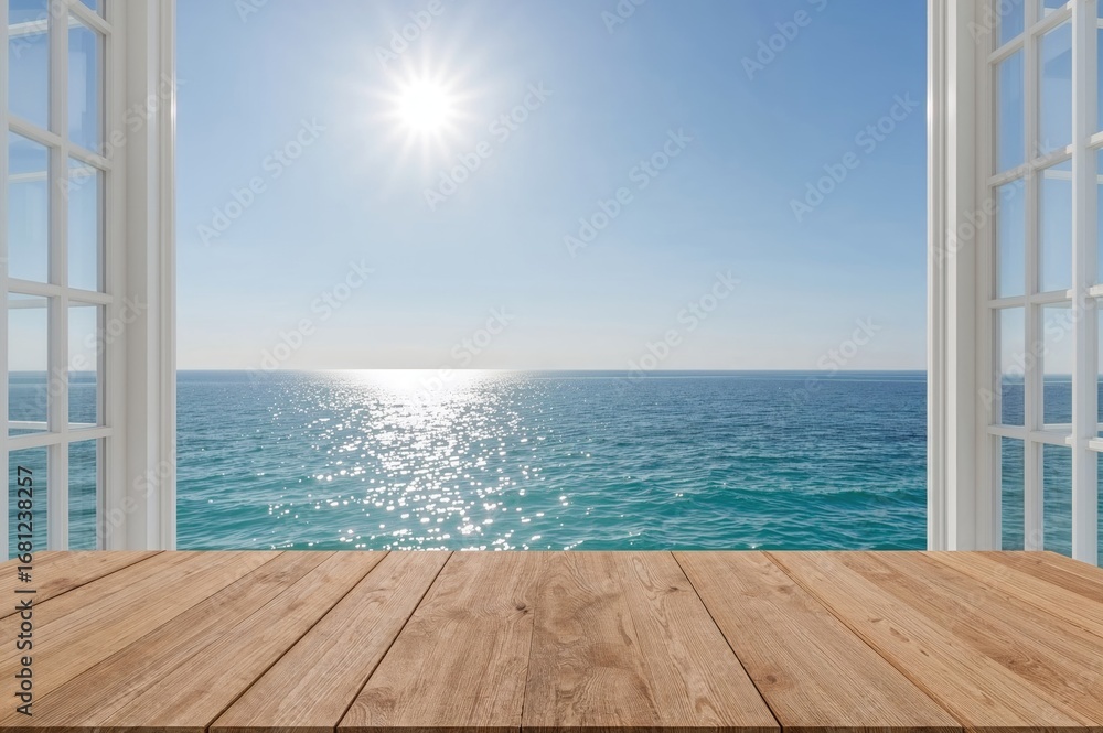 Poster summer ocean view with an open workspace