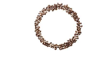 Circle of coffee beans isolated on transparent background. Coffee beans round shape isolated on white background.