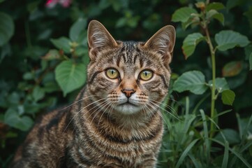 Curious gaze of a tabby feline with stunning eyes
