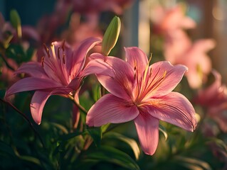Fototapeta premium coral floral display highlighted by brass radiance 