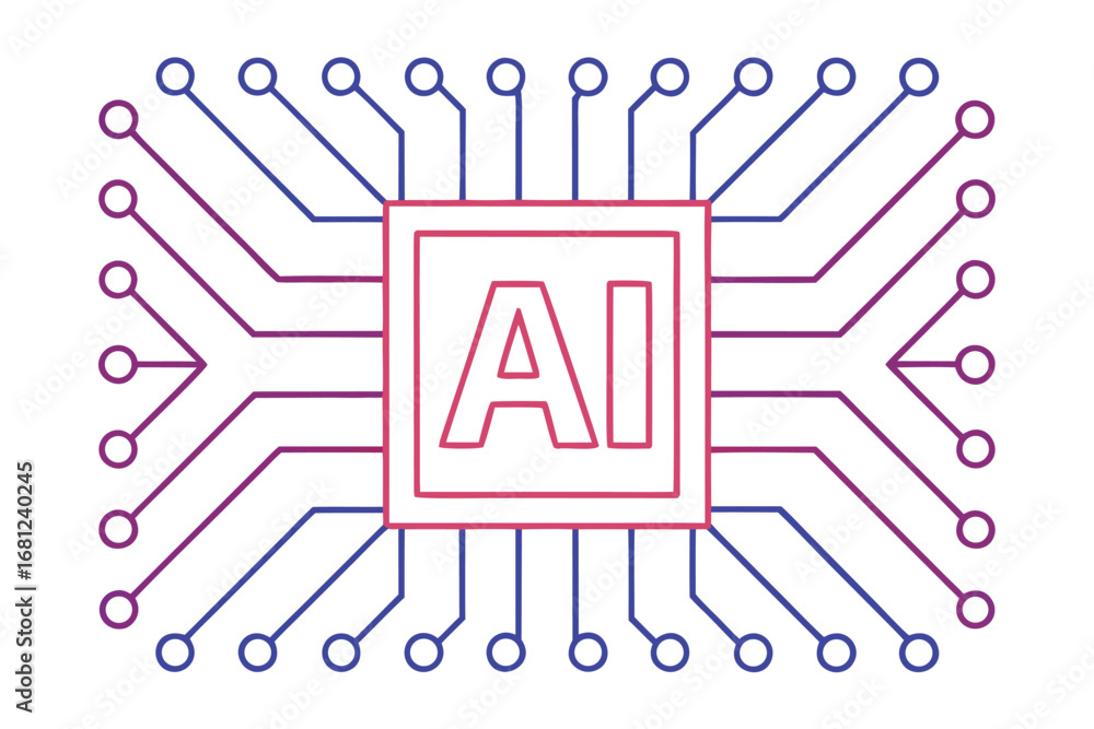 Aufkleber ai chip with gradient circuit connections on white background artificial intelligence processor
