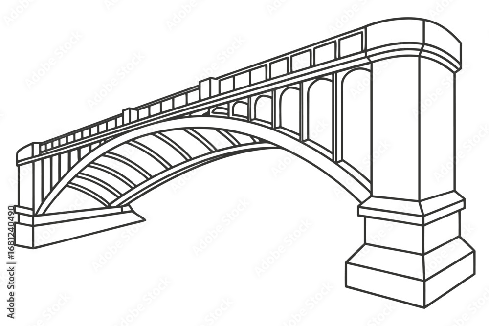 Poster architectural drawing of a stone arch bridge with multiple arches architecture structure