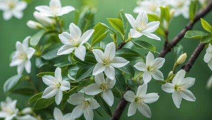 Obraz premium White floral blooms set against a leafy backdrop