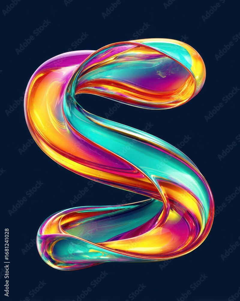 Poster abstract s shape flowing ribbon with vibrant colors on dark background studio shot digital render gr