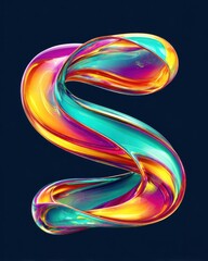 Abstract S Shape Flowing Ribbon with Vibrant Colors on Dark Background Studio Shot Digital Render Graphic Design