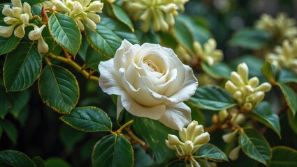 Elegant white flowers accompanied by green leaves, showcasing cape jasmine
