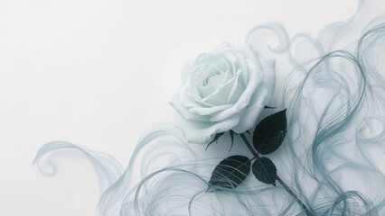 Big size horizontal white flower wallpaper with rose and leaf motifs