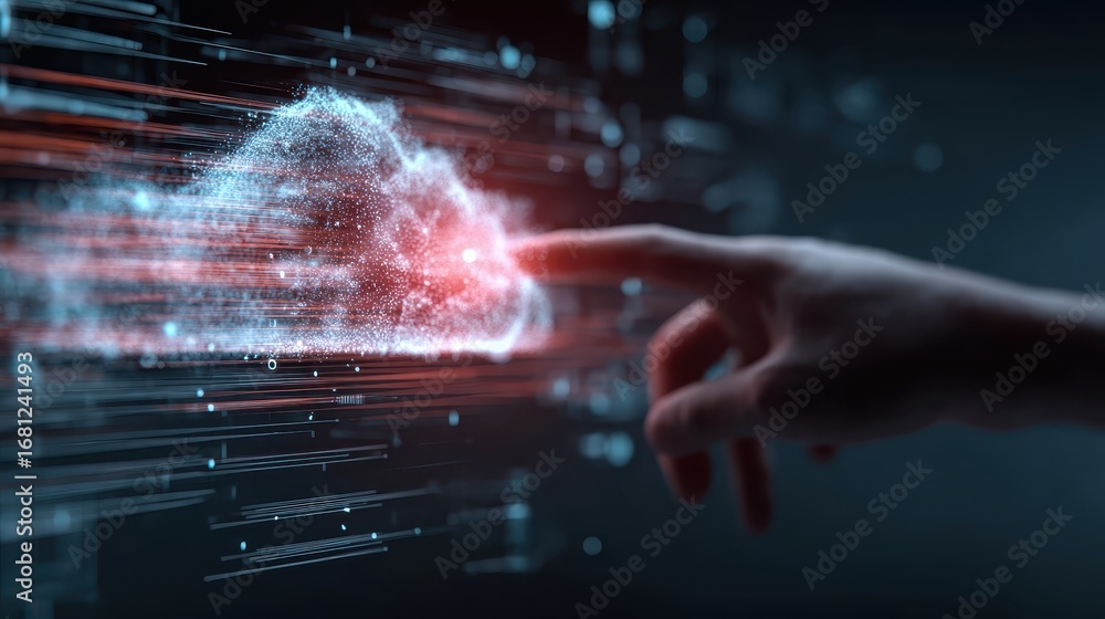 Poster digital cloud technology interface with futuristic data manipulation