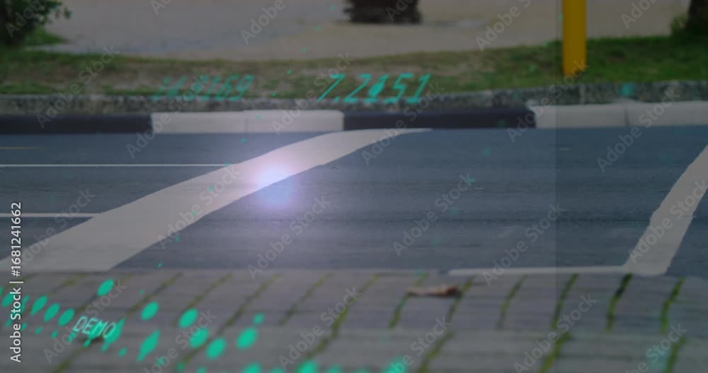 Aufkleber multiple changing numbers and data processing over time-lapse of city traffic