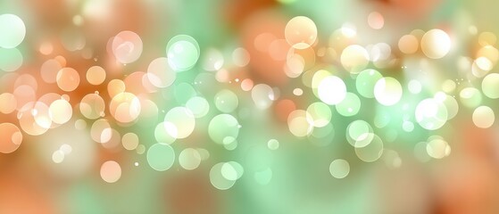 Abstract Blurred Background of Bokeh Lights in Green and Peach Tones Soft Focus Holiday Celebration Festive Atmosphere Defocused Effect