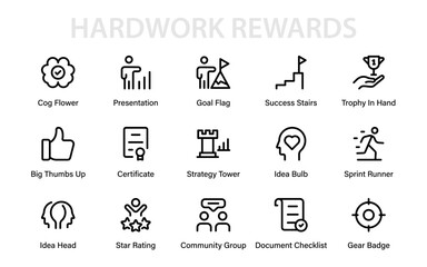 Fototapeta premium Modern Recognition Success Line Icon Collection. Professional minimal reward, achievement, and medal symbols vector pack with premium business financial graphics.
