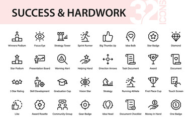 Professional Business Success Line Icon Pack. Modern minimal award, achievement, and recognition vector set with premium finance and economy design symbols.