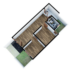Empty 3D Floor plan of a home, 3D illustration.